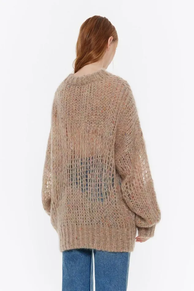 Light Brown Mohair Open Knit Jumper Light Brown Women Bimba Y Lola Knitwear Light Brown Mohair Open Knit Jumper Light Brown Women Bimba Y Lola Knitwear