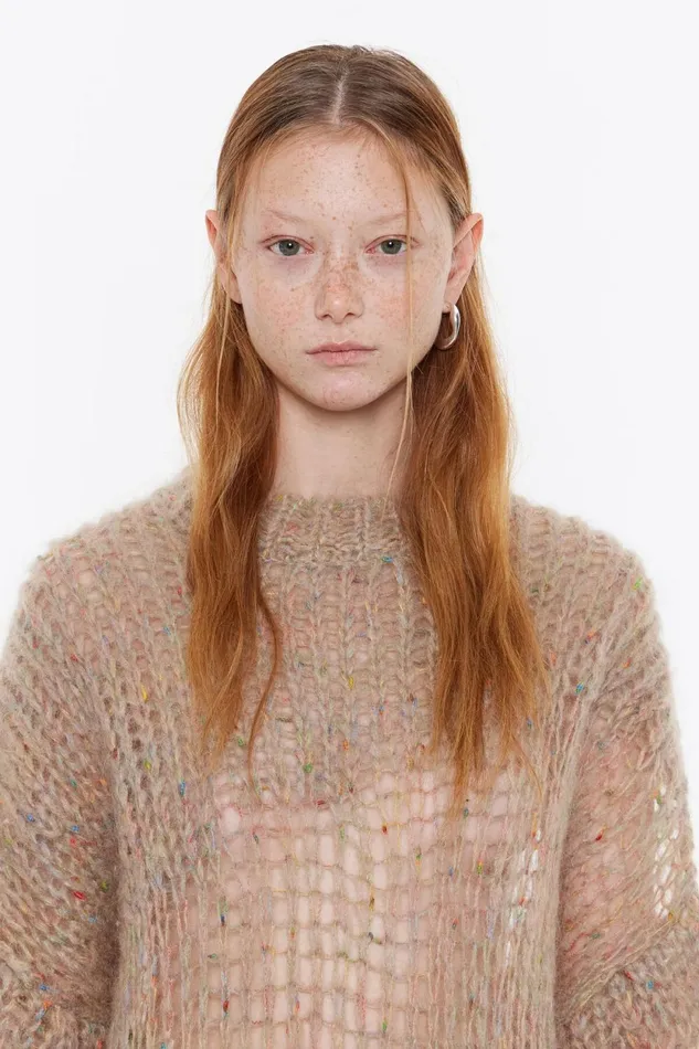 Light Brown Mohair Open Knit Jumper Light Brown Women Bimba Y Lola Knitwear Light Brown Mohair Open Knit Jumper Light Brown Women Bimba Y Lola Knitwear