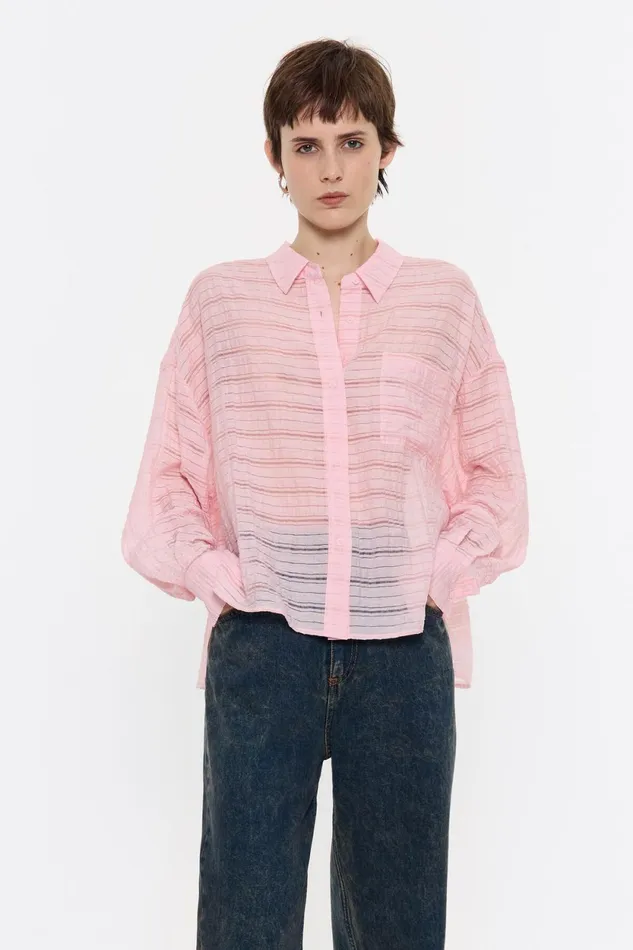 Light Pink Textured Boxy Shirt Light Pink Women Bimba Y Lola Shirts