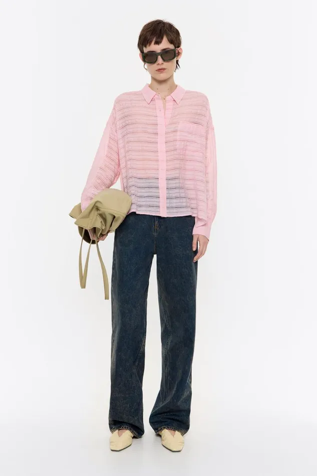 Light Pink Textured Boxy Shirt Light Pink Women Bimba Y Lola Shirts Light Pink Textured Boxy Shirt Light Pink Women Bimba Y Lola Shirts