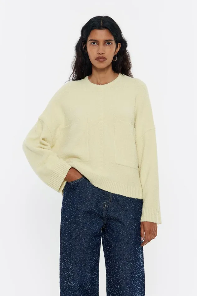 Light Yellow Boxy Pockets Sweater Light Yellow Women Bimba Y Lola Knitwear