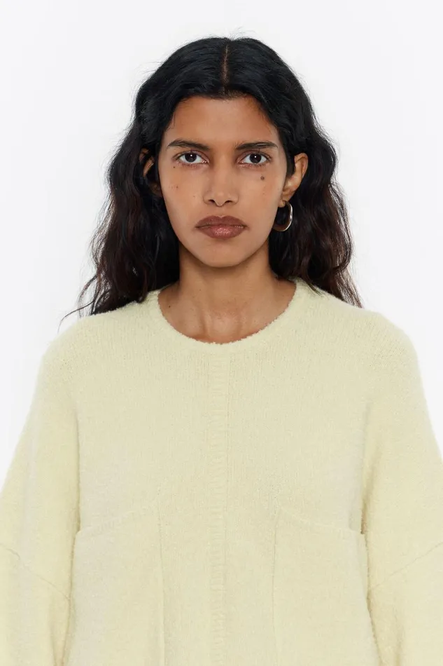 Light Yellow Boxy Pockets Sweater Light Yellow Women Bimba Y Lola Knitwear Light Yellow Boxy Pockets Sweater Light Yellow Women Bimba Y Lola Knitwear