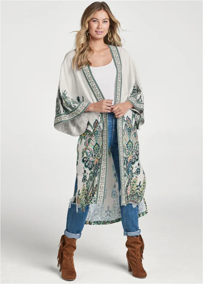 LINEN PAISLEY KIMONO White Multi Women VENUS Jackets