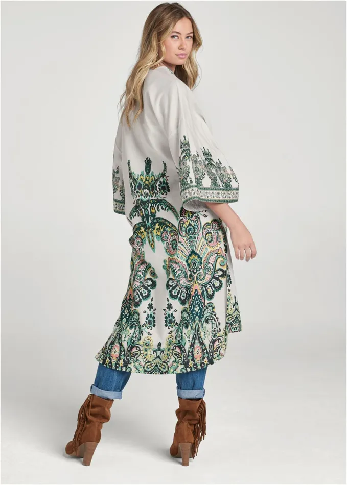 LINEN PAISLEY KIMONO White Multi Women VENUS Jackets