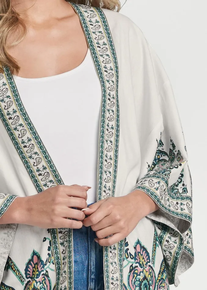 LINEN PAISLEY KIMONO White Multi Women VENUS Jackets