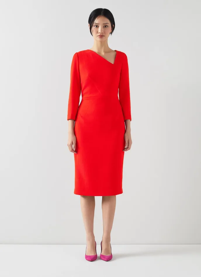 LK Bennett Alexis Poppy Red Wool Crepe Shift Dress Women Dresses