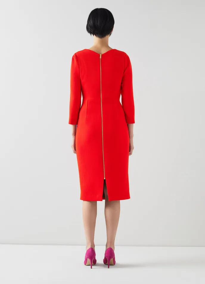 LK Bennett Alexis Poppy Red Wool Crepe Shift Dress Women Dresses