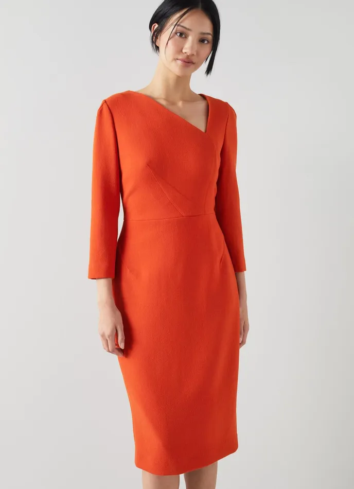 LK Bennett Alexis Poppy Red Wool Crepe Shift Dress Women Dresses