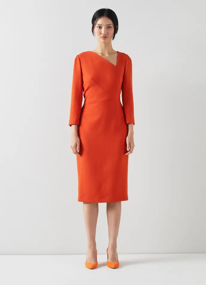 LK Bennett Alexis Poppy Red Wool Crepe Shift Dress Women Dresses