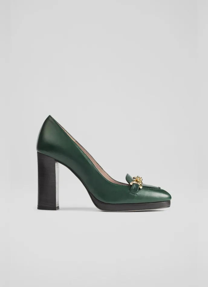 LK Bennett Attley Green Leather Platform Loafers Women Court Shoes