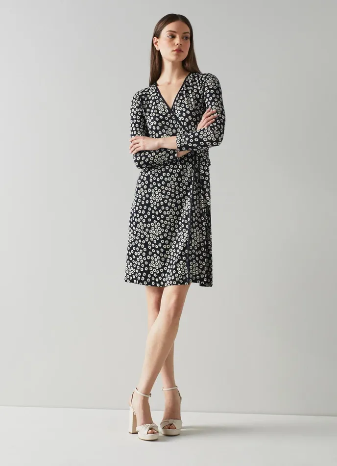 LK Bennett Audrey Navy And Cream Daisy Print Jersey Wrap Dress Women Dresses