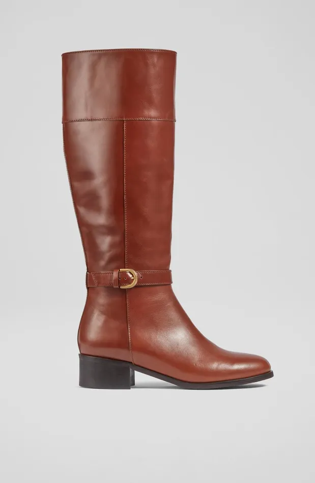 LK Bennett Bennett Tan Leather Flat KneeHigh Boots Women Boots