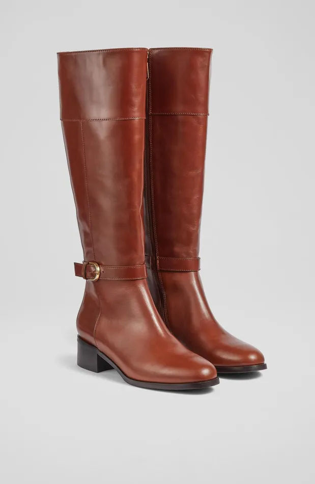 LK Bennett Bennett Tan Leather Flat KneeHigh Boots Women Boots