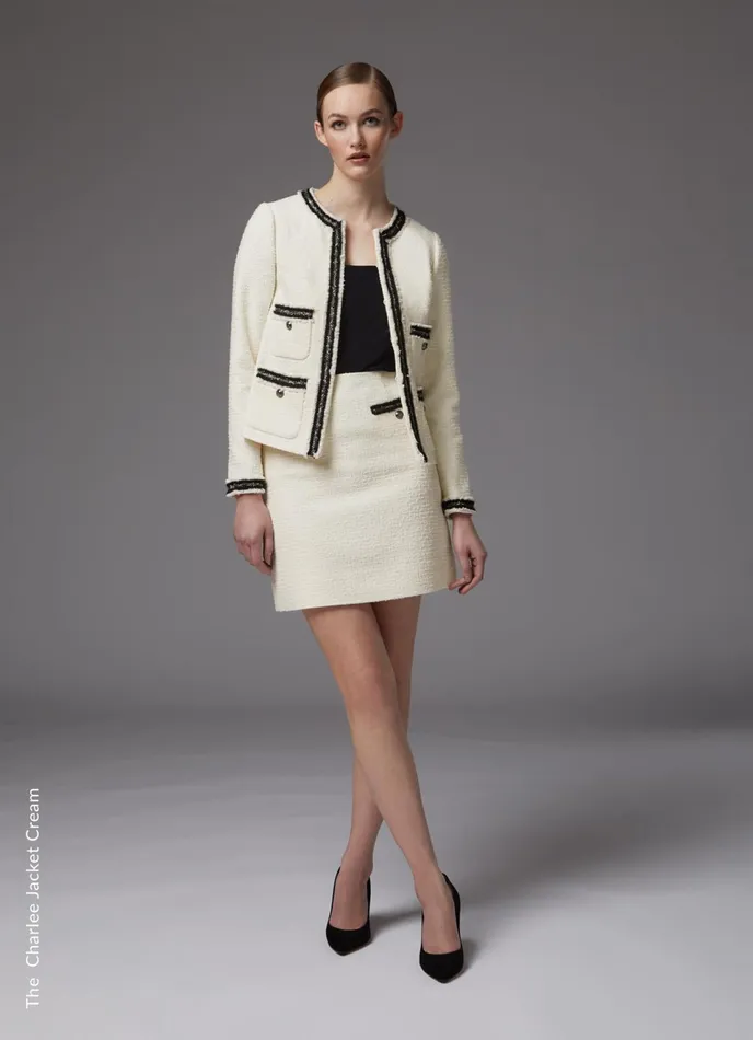 LK Bennett Charlee Black Recycled Cotton Blend Tweed Jacket Women Coats and Jackets