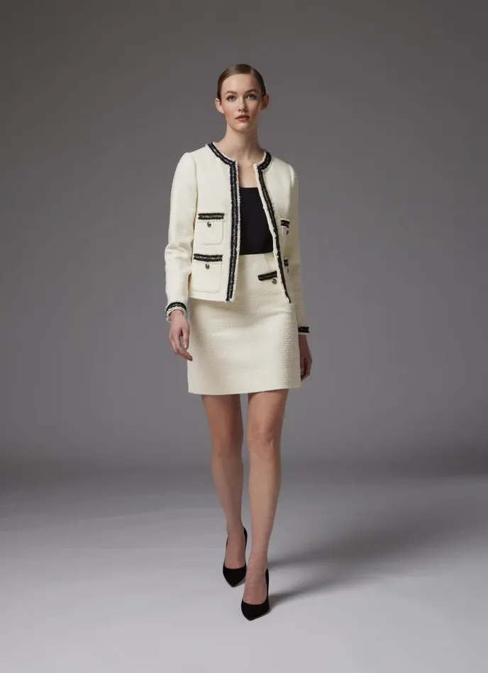 LK Bennett Charlee Black Recycled Cotton Blend Tweed Jacket Women Coats and Jackets