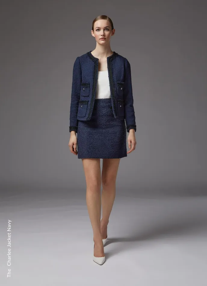 LK Bennett Charlee Black Recycled Cotton Blend Tweed Jacket Women Coats and Jackets