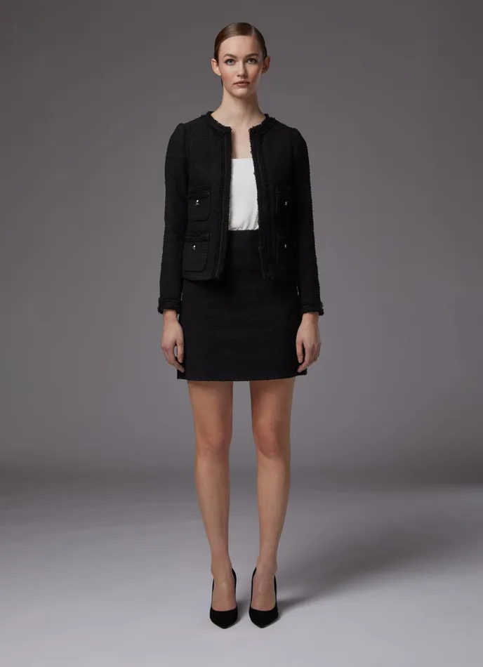 LK Bennett Charlee Black Recycled Cotton Blend Tweed Jacket Women Coats and Jackets