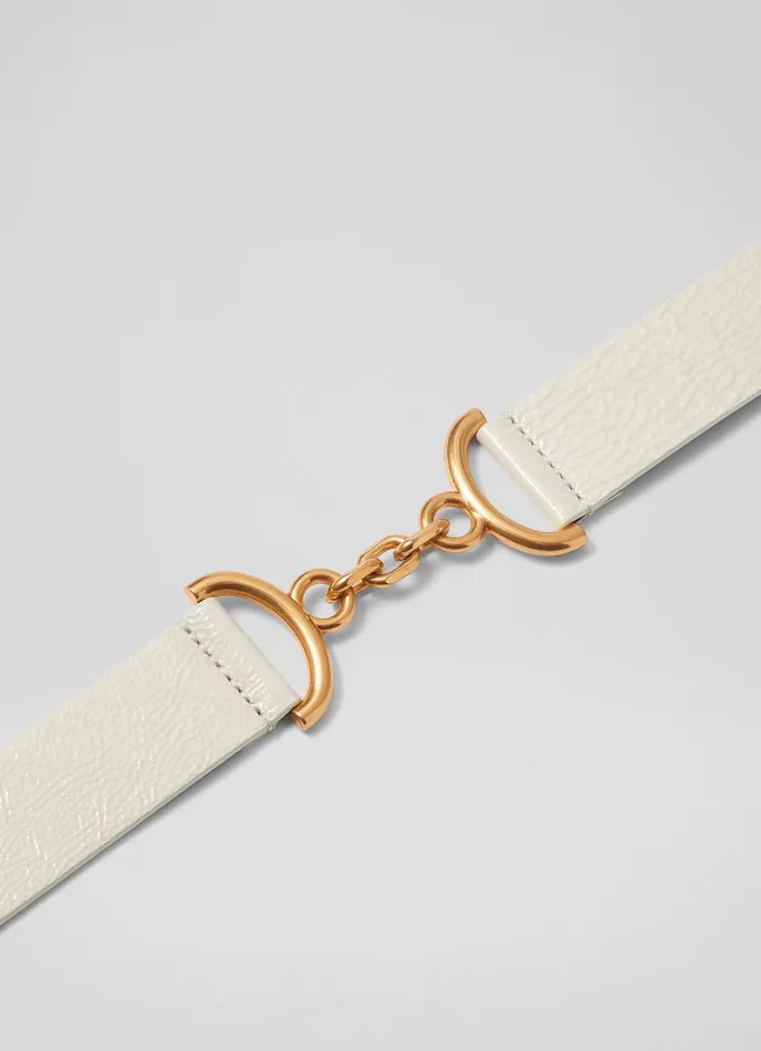 LK Bennett Deena White Crinkle Patent Leather Snaffle Detail Belt Women Belts