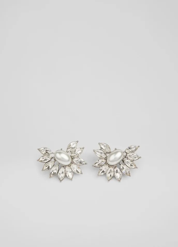 LK Bennett Dia Crystal And Pearl Spray Earrings Women Jewellery