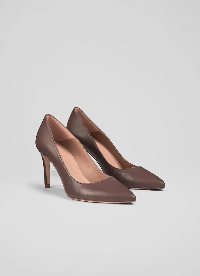 LK Bennett Floret Nude 3 Leather Pointed Courts Women Court Shoes