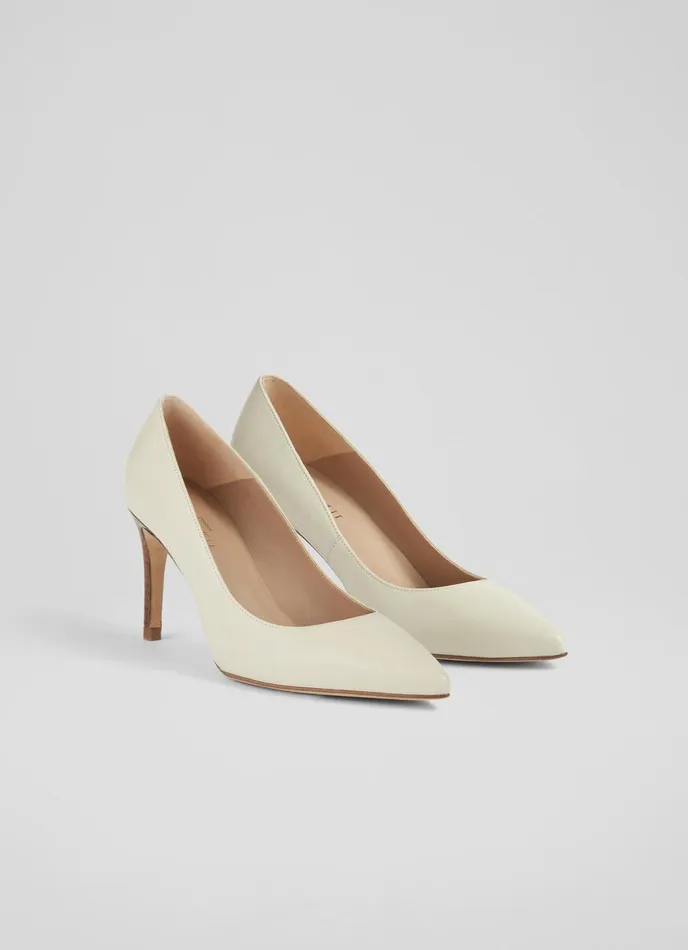 LK Bennett Floret Nude 3 Leather Pointed Courts Women Court Shoes