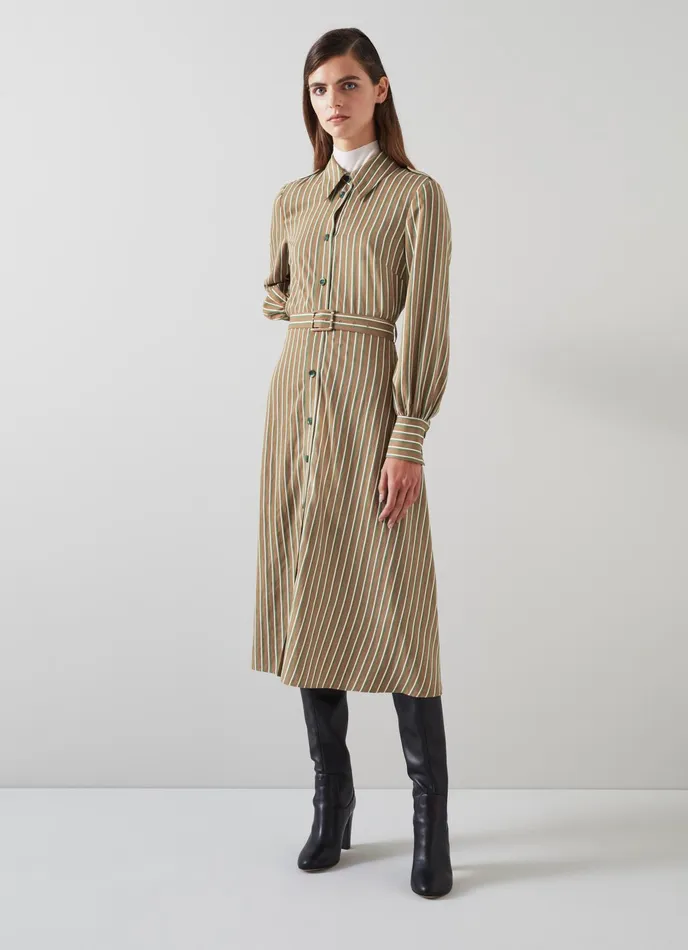 LK Bennett Frances Striped Sustainable Viscose Rich Shirt Dress Women Dresses