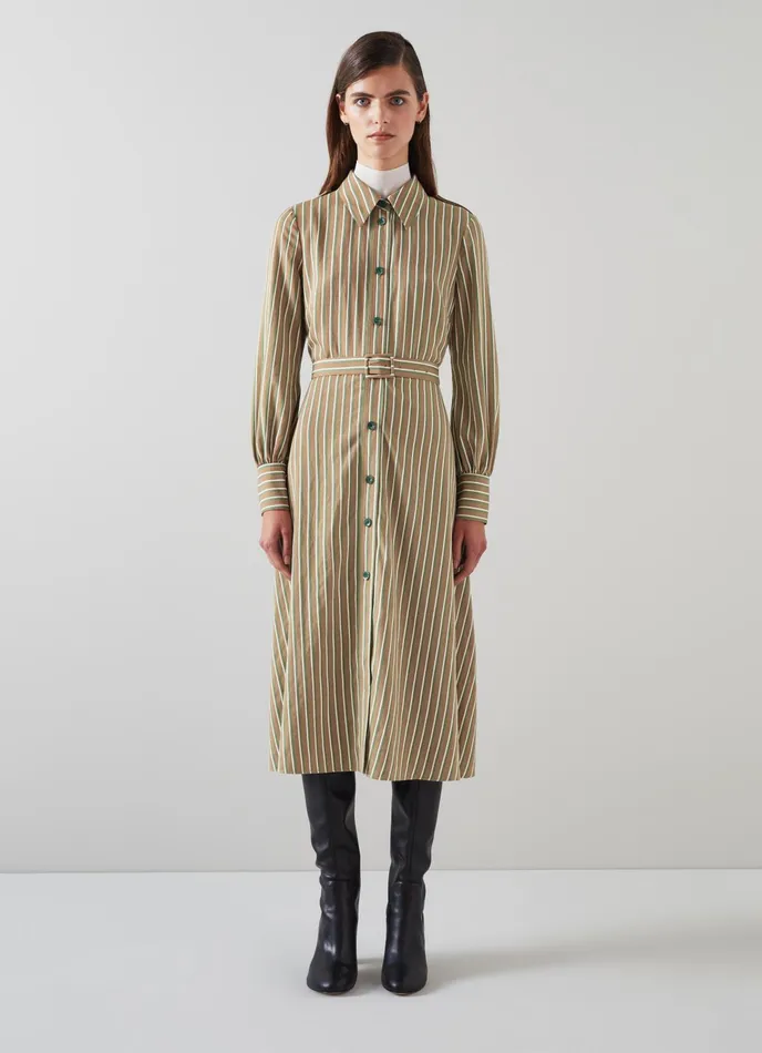 LK Bennett Frances Striped Sustainable Viscose Rich Shirt Dress Women Dresses