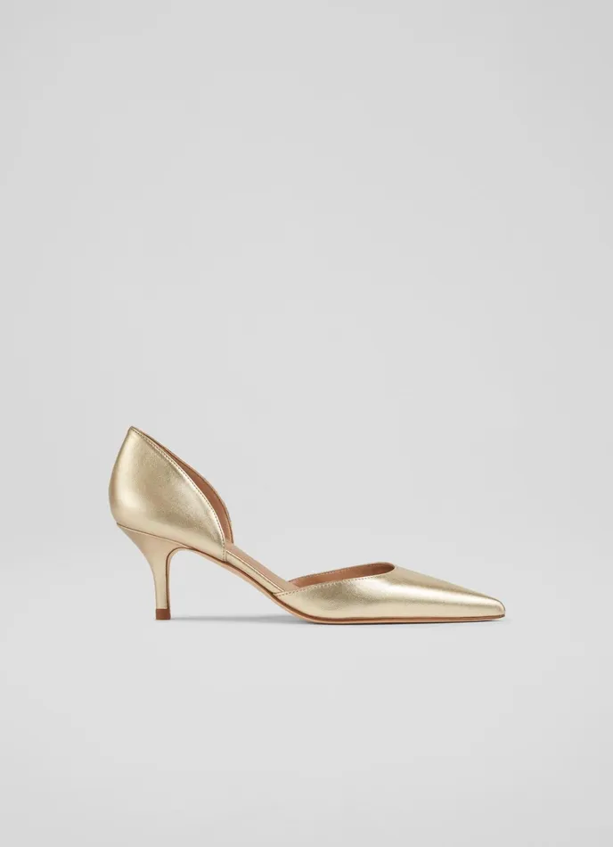 LK Bennett Harley Gold Leather D039orsay Courts Women Court Shoes