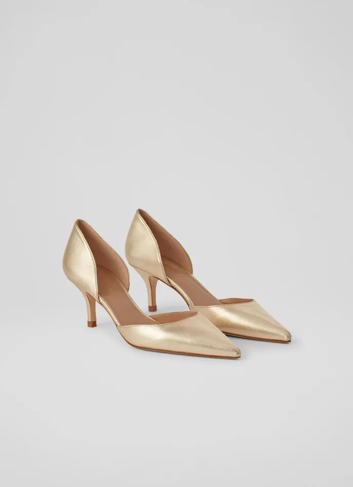 LK Bennett Harley Gold Leather D039orsay Courts Women Court Shoes