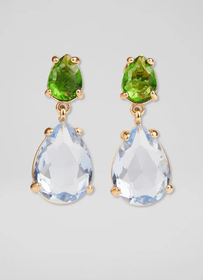 LK Bennett Hyacinth Green And Blue Crystal Drop Earrings Women Jewellery