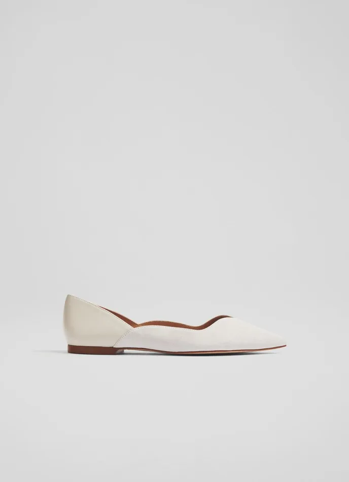 LK Bennett Iris Cream Suede And Leather Sweetheart Flats Women Flats