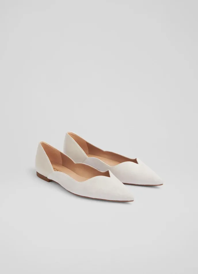 LK Bennett Iris Cream Suede And Leather Sweetheart Flats Women Flats