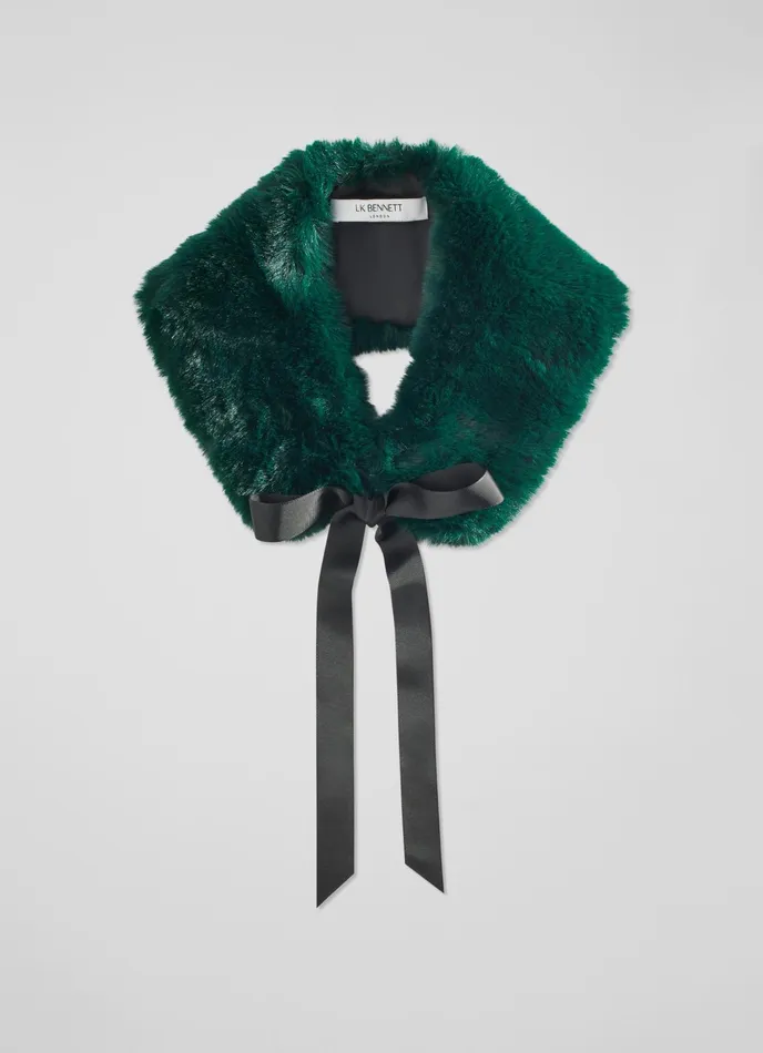 LK Bennett Ivonia Black Faux Fur Collar Women Scarves and Wraps LK Bennett Ivonia Black Faux Fur Collar Women Scarves and Wraps