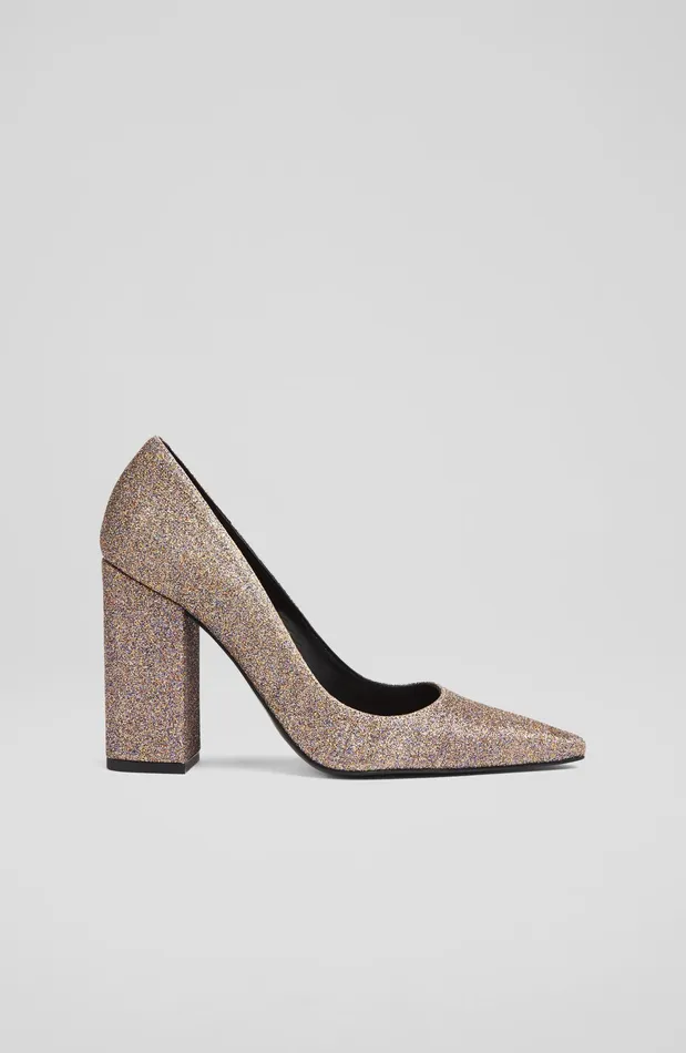 LK Bennett June Gold Glitter Blunt Toe Courts Women Court Shoes