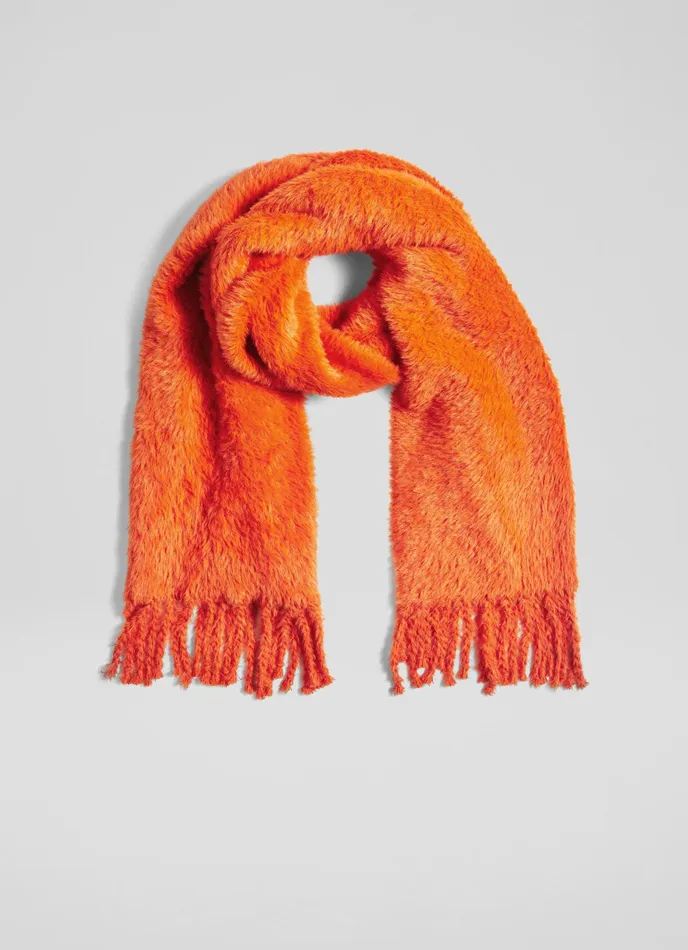 LK Bennett Lisa Orange Knit Tassel Scarf Women Scarves and Wraps