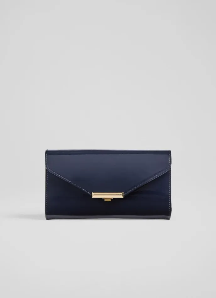 LK Bennett Lucy Navy Patent Leather Clutch Bag Women Clutch Bags