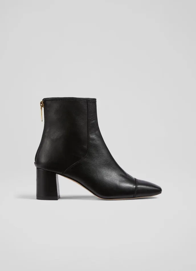 LK Bennett Maxine Black Leather StitchDetail Ankle Boots Women Boots