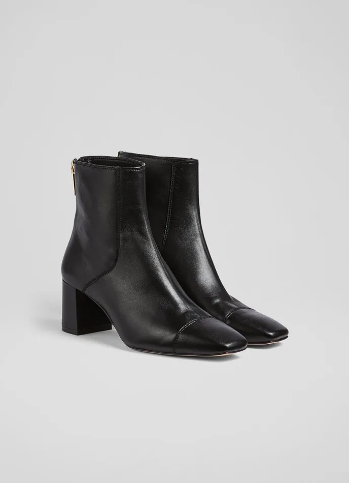 LK Bennett Maxine Black Leather StitchDetail Ankle Boots Women Boots