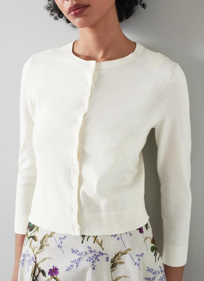 LK Bennett Michi Cream Organic Cotton Knitted Cardigan Women Knitwear
