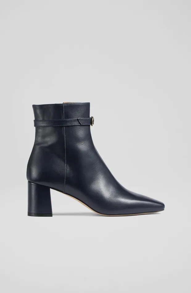 LK Bennett Natalia Navy Leather Ankle Boots Women Boots