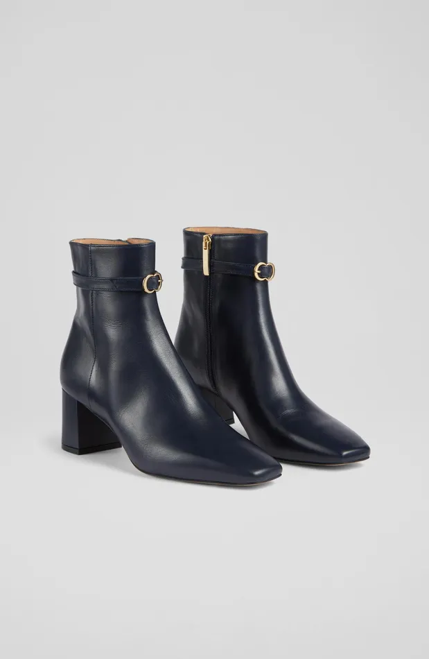LK Bennett Natalia Navy Leather Ankle Boots Women Boots