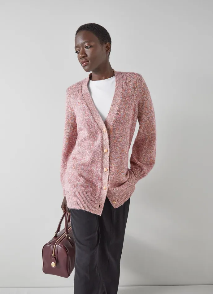 LK Bennett Rosy Black Cotton And Sustainably Sourced Merino Long Cardigan Women Knitwear