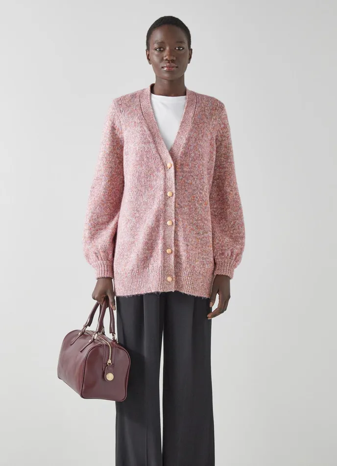 LK Bennett Rosy Black Cotton And Sustainably Sourced Merino Long Cardigan Women Knitwear