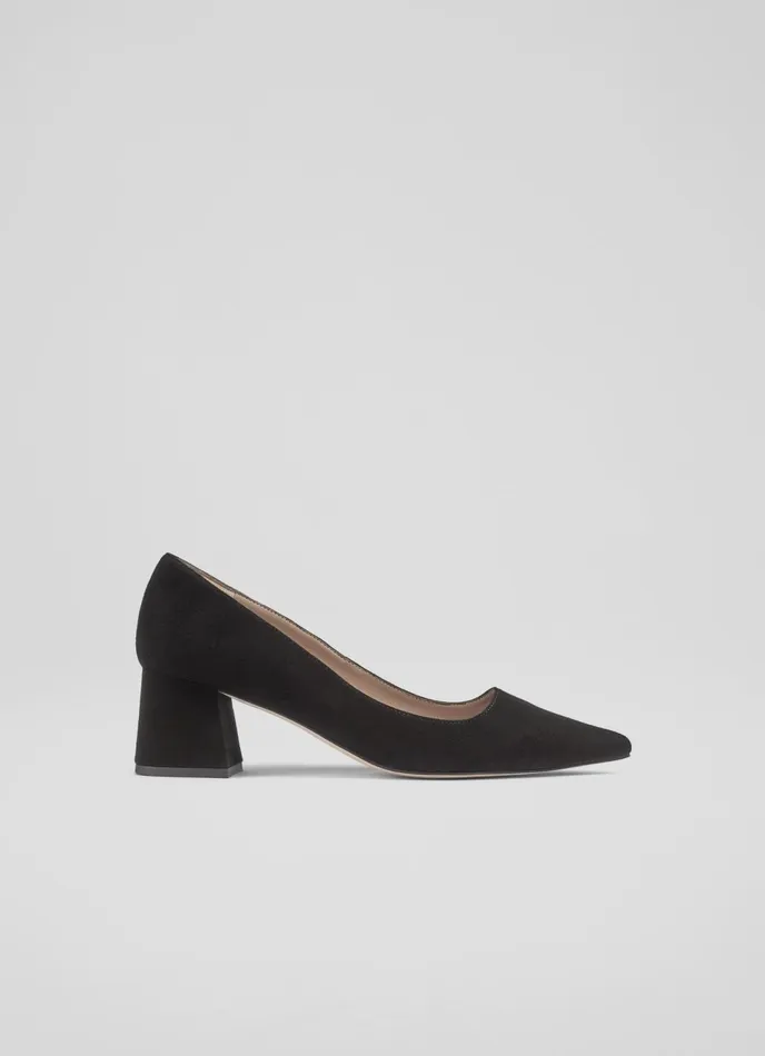LK Bennett Sloane Black Suede Block Heel Courts Women Court Shoes