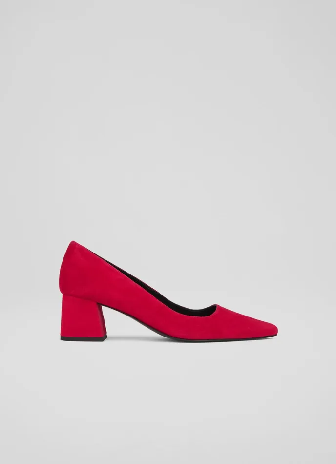 LK Bennett Sloane Black Suede Block Heel Courts Women Court Shoes