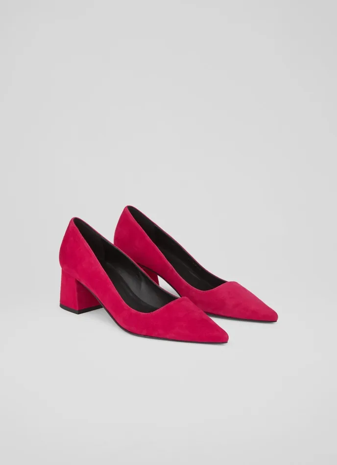 LK Bennett Sloane Black Suede Block Heel Courts Women Court Shoes