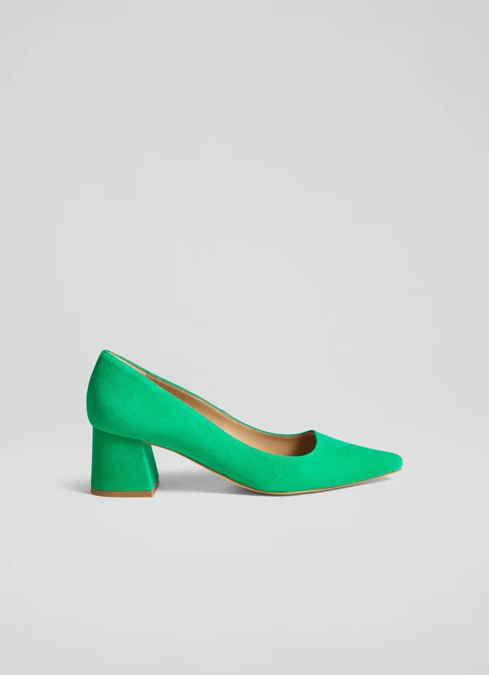 LK Bennett Sloane Black Suede Block Heel Courts Women Court Shoes
