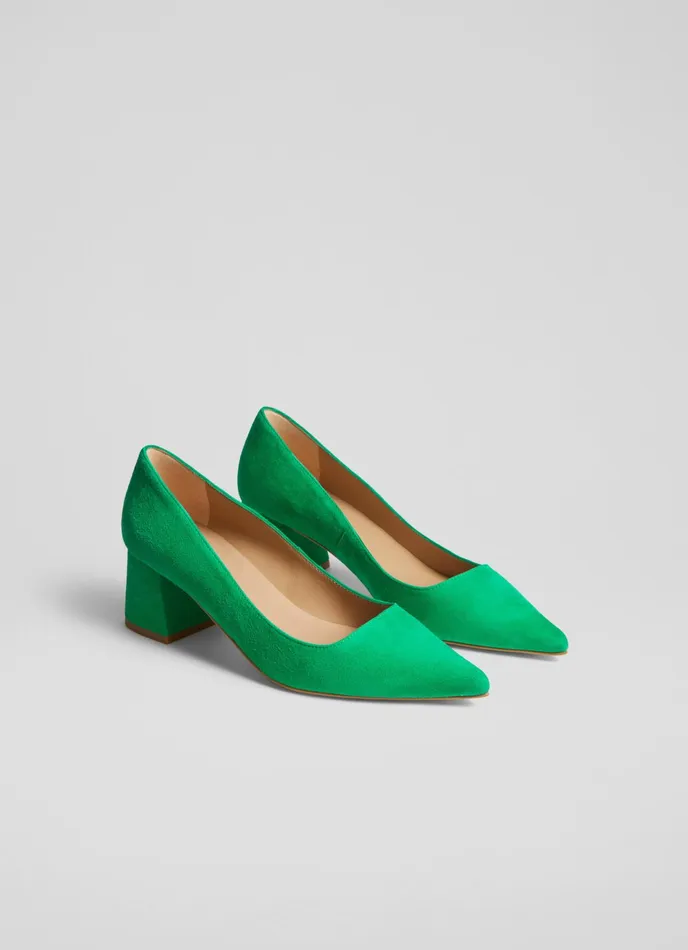 LK Bennett Sloane Black Suede Block Heel Courts Women Court Shoes