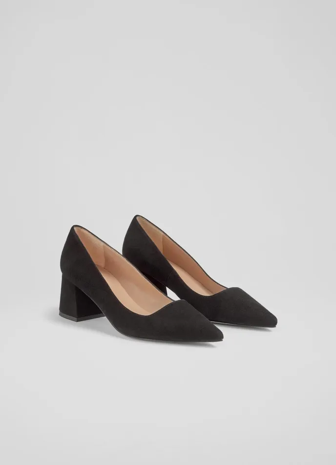 LK Bennett Sloane Black Suede Block Heel Courts Women Court Shoes