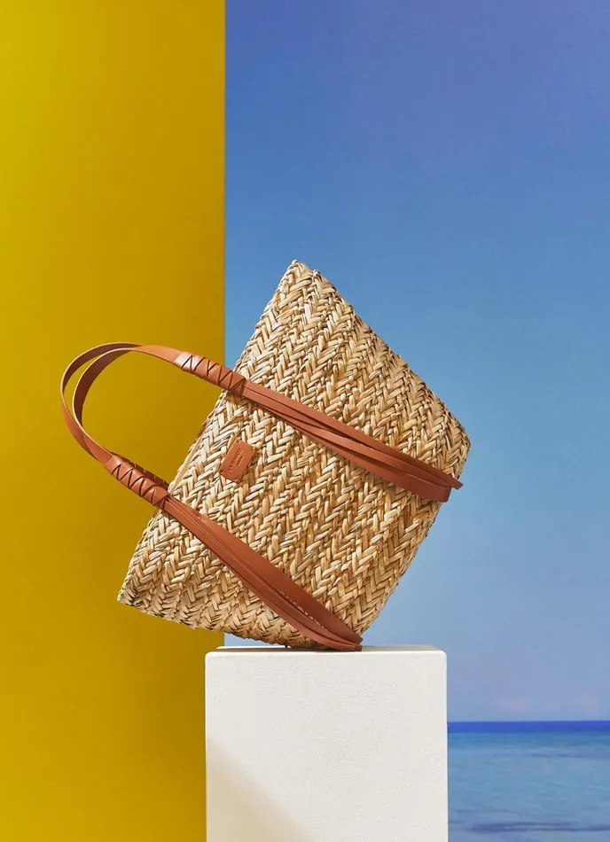 LK Bennett Violetta Cream Leather Tassel Straw Bag Women Tote Bags